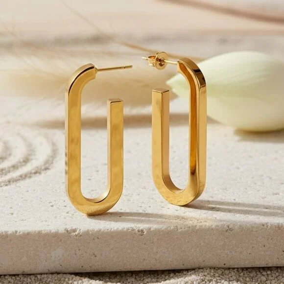 Sleek 18K Gold Plated Stainless Steel Modern U-Shape Statement Earrings - Picture 5 of 14